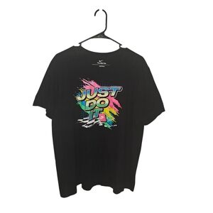 Nike Just Do It Racing Tee Shirt-XLarge-Mens-Black/Multicolor Graphic‎